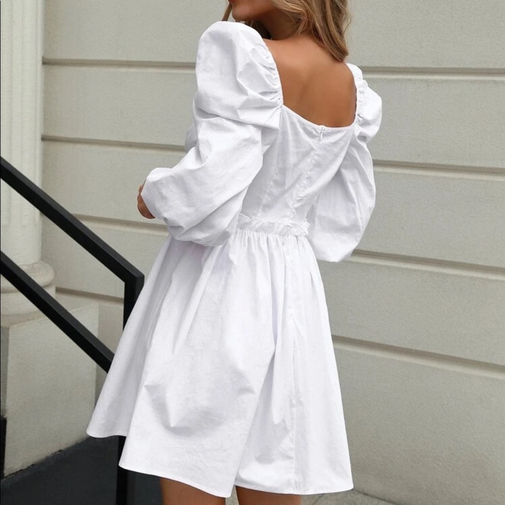 Puff sleeve boho gypsy white dress long sleeve - Picture 2 of 7